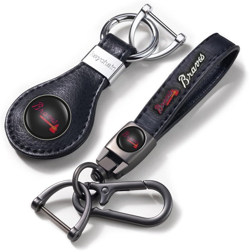 EMIJOY Braves Car Keychain Keyring for Atlanta Braves Baseball Fans,Atlanta Brav Accessory 2 Packs Leather Car Keychain,Women/Men's Key Chains for Vehicles,Auto Key Ring Lanyard for Key Fob Holder - Image 1